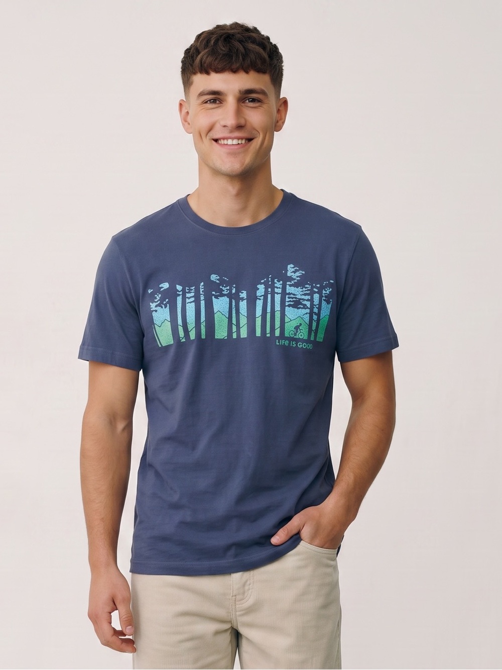 Life Is Good Crusher Lite Mountain Bike Forest Graphic T Shirt Blue